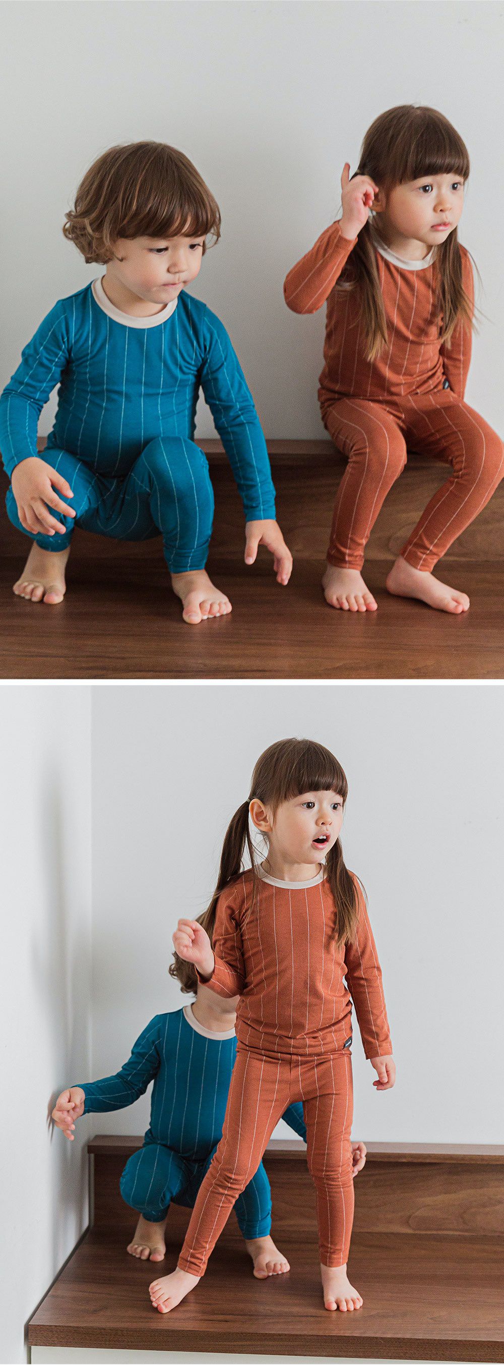 韓國 Cordi-i - 德國Viloft天然纖維保暖衣套裝-深色線條-藍綠