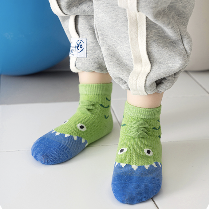 love, charlotte - 卡通恐龍網眼短筒棉襪-5 雙一組