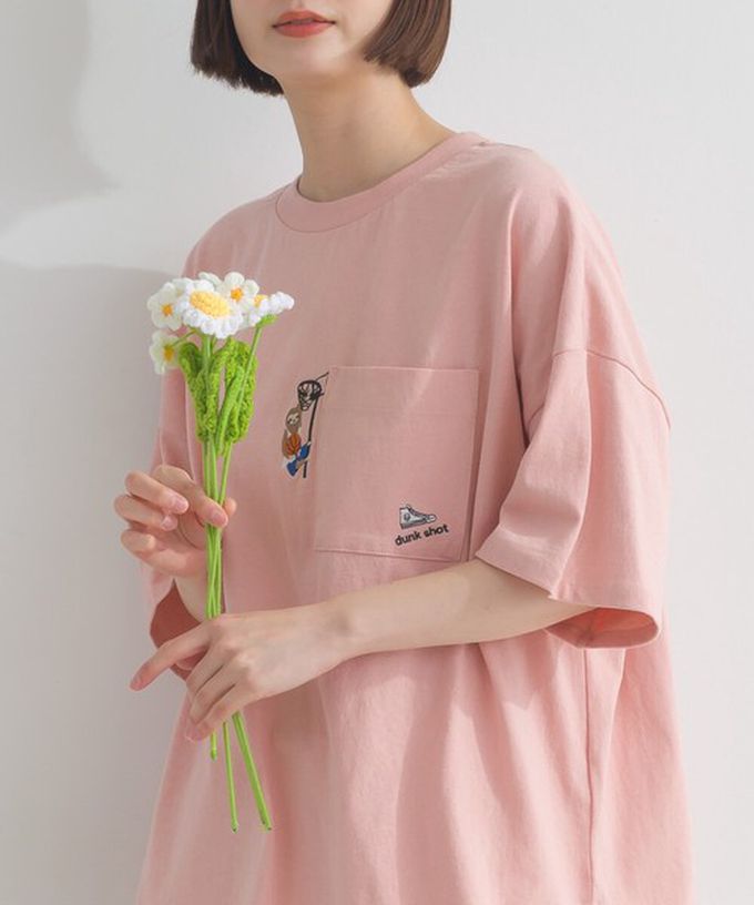 日本 Lupilien - 16支天竺棉俏皮動物刺繡大口袋短袖T恤-咖啡