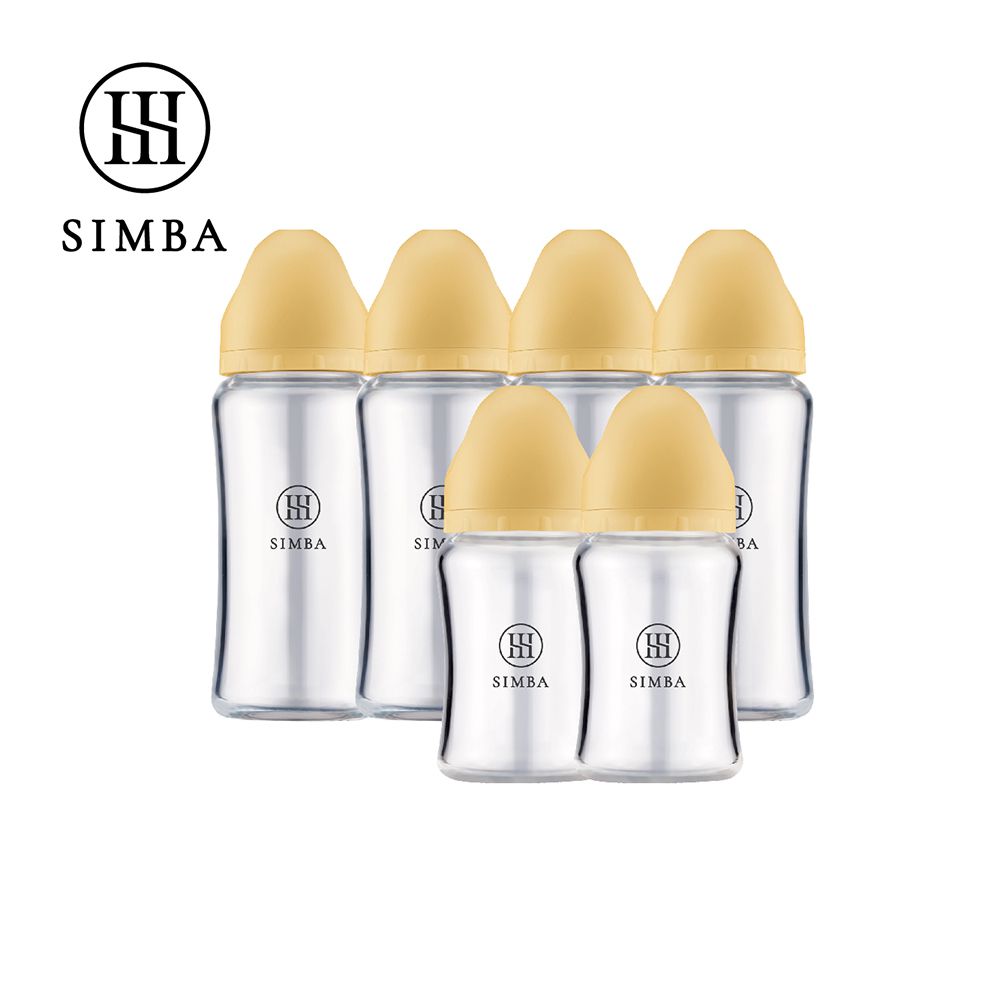 蘊蜜質金玻璃寬口防脹氣奶瓶4大2小全配組-新生適用-旦黃