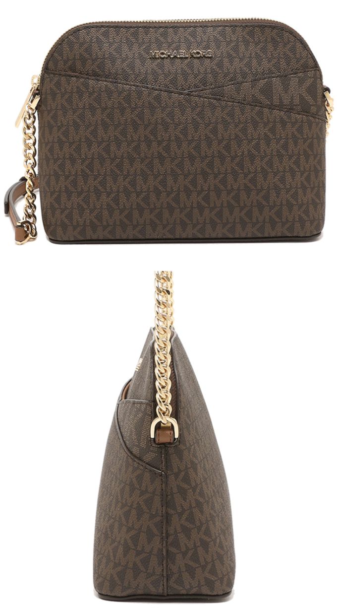 MICHAEL KORS - 滿版LOGO拼接皮革斜背包 (咖啡)