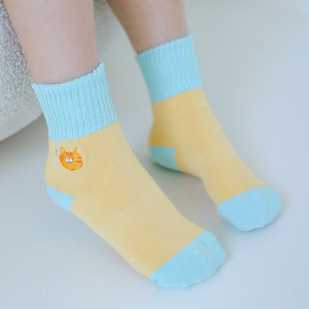 刺繡反折中筒襪-奇奇(黃)