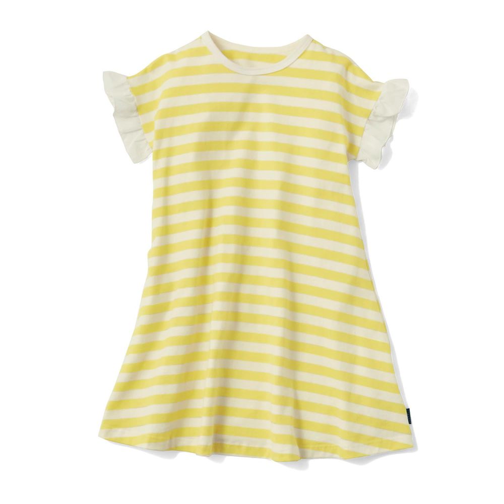 日本千趣會 - GITA 荷葉邊拼接條紋短袖洋裝-黃