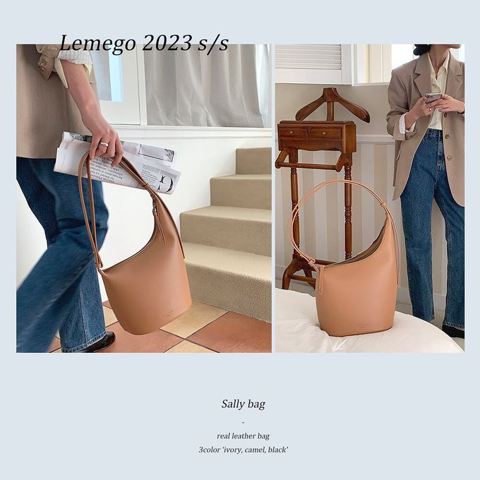 韓國lemego - 牛皮霧面可調整肩背/手提包(Sally)-焦糖棕