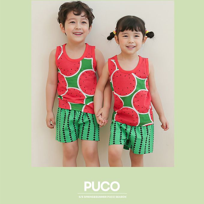 正韓 Puco - 超優質嬰幼兒/兒童無袖100% 有機棉家居服/睡衣-冰涼西瓜