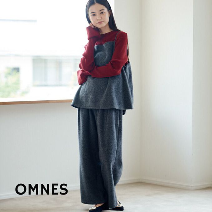 日本 OMNES - 溫柔百搭毛氈感細肩帶2件式套裝-米白