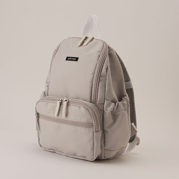 日本 petit main - 潑水加工硬挺帆布透氣背包-灰綠 (F)