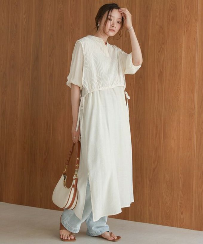 日本 Bab - 輕盈蕾絲緹花多層次短袖洋裝-卡其杏