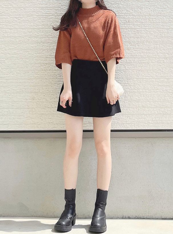 日本 GRL - 百搭立領針織短袖上衣-天藍 (F)