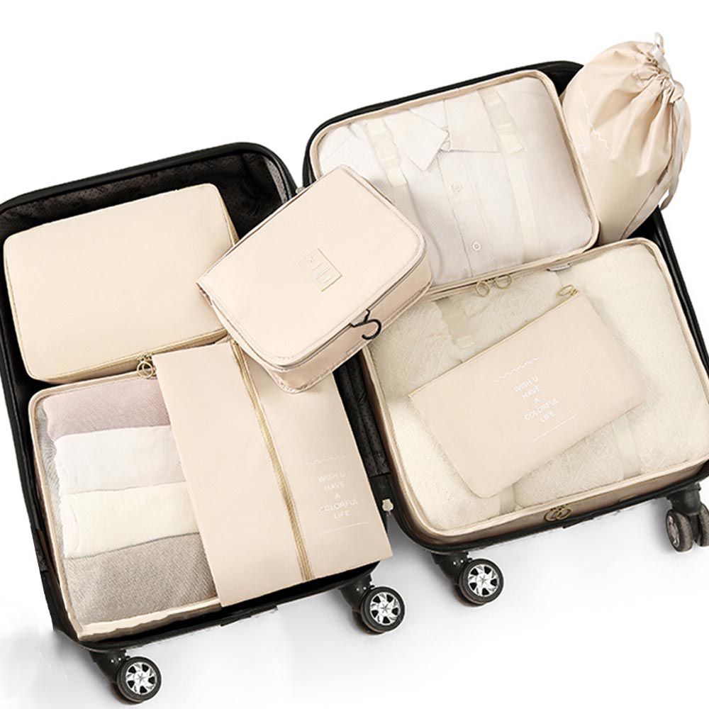 大容量行李分類整理袋-8入組-米白色