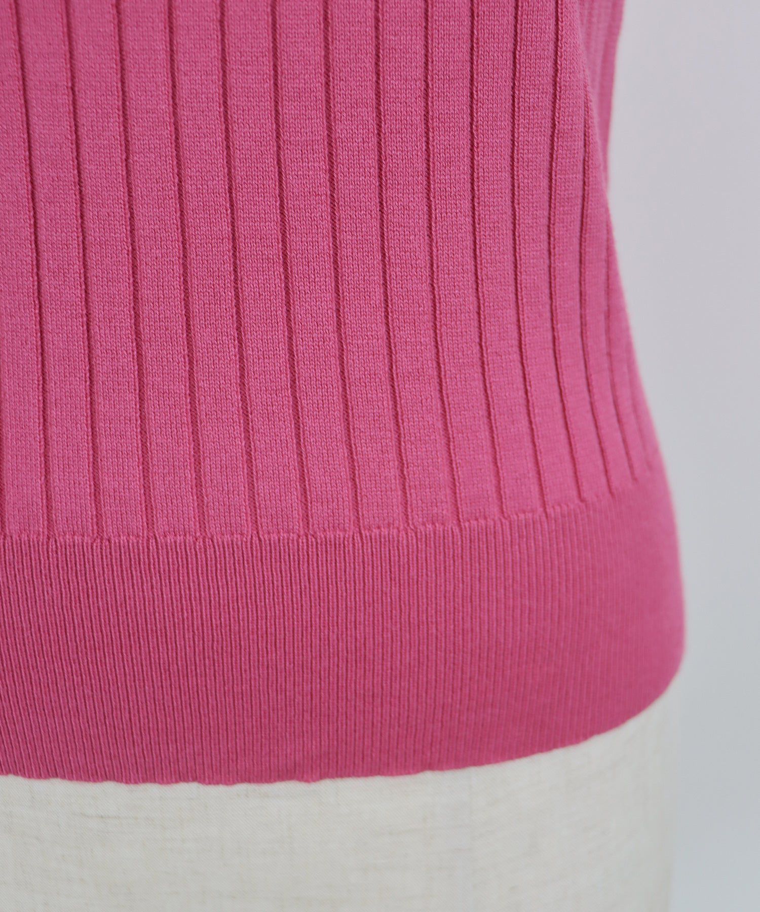 日本 BLUE EAST - 彈性寬羅紋薄針織短袖上衣-淺粉x白