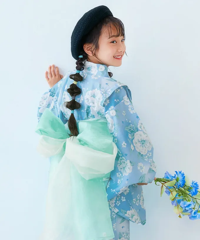 日本 devirock - 純棉 2way穿搭華麗浴衣洋裝(4件組)-夏季煙火-海軍藍