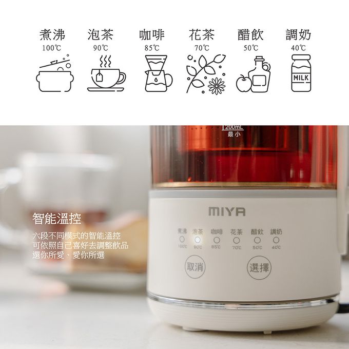 MIYA - 溫控美顏玻璃養生壺/快煮壺-MY-KT222-藕粉色