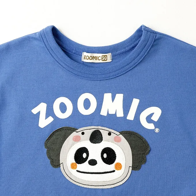 日本 ZOOLAND - 假面小熊層次感天竺棉短袖上衣-無尾熊-藍