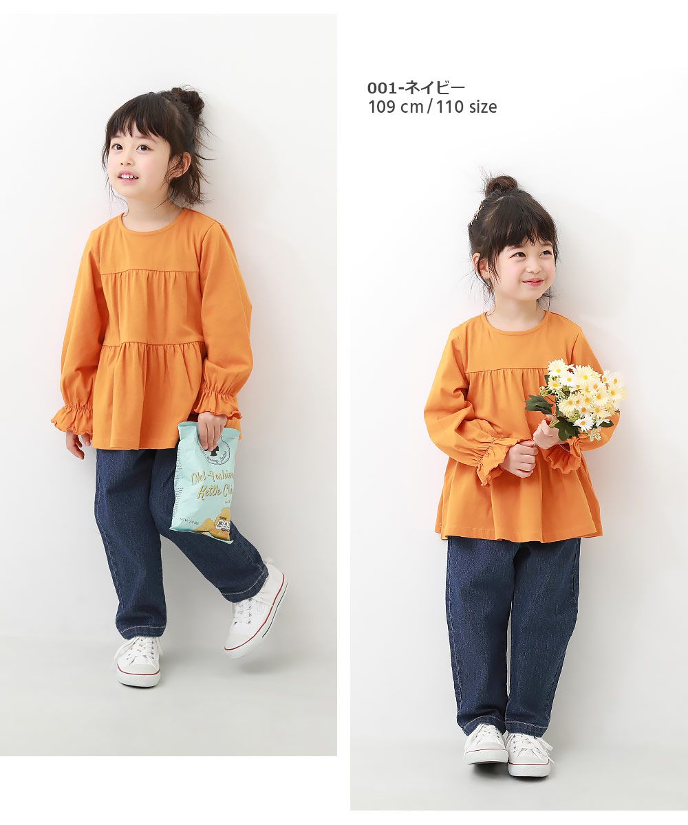 日本 devirock - RAKU DENIM 女孩高腰摺邊丹寧褲-錐形-牛仔藍