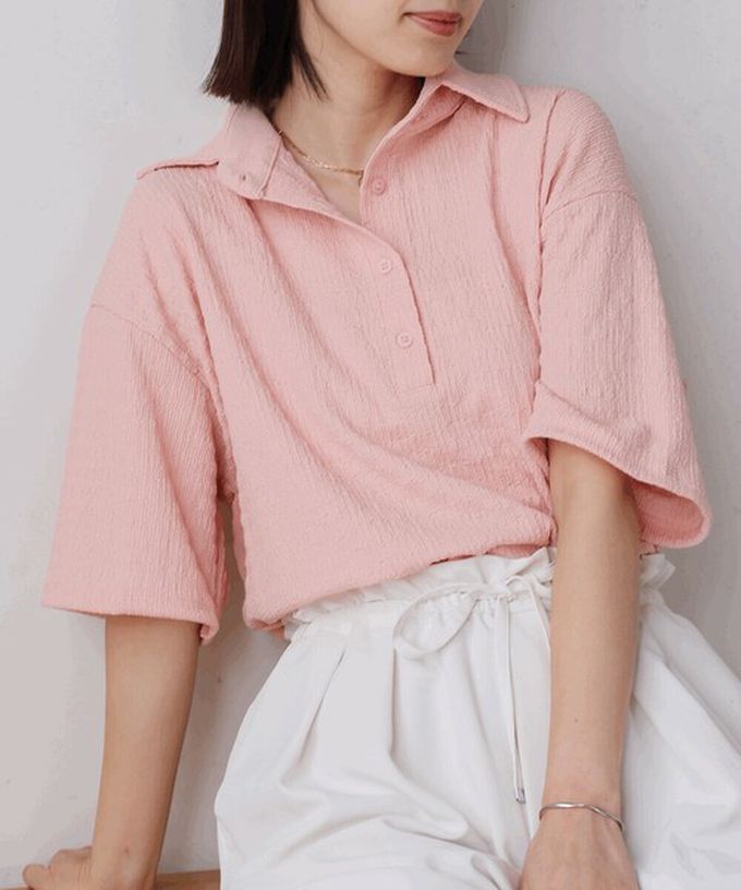 日本 Bab - 精緻紋理都會感五分袖上衣-黃