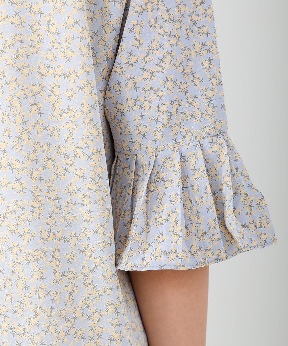 日本 Bab - 圓領碎花糖果袖洋裝-奶油白