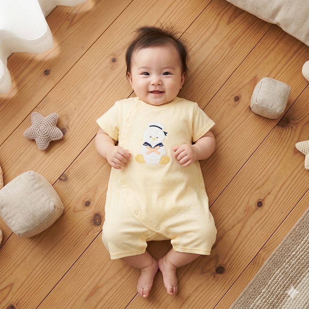 短袖兔裝-毛巾布造型圖案-黃色