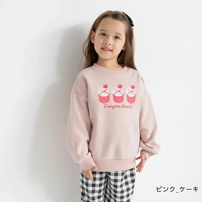 日本 BRANSHES - 裏起毛 可愛女孩縮口長袖上衣-狗狗-深棕