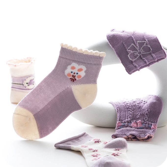 腳ㄚ子 - 幼/兒童棉質中筒襪 童襪 襪子 棉襪 兒童襪-溫柔紫花