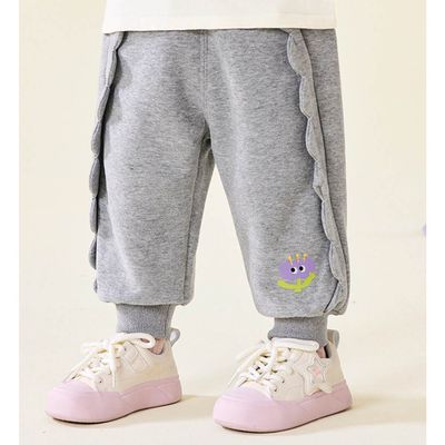 CUTEPANDA'S - 腰鬆緊運動休閒長褲-立體花邊-麻灰色