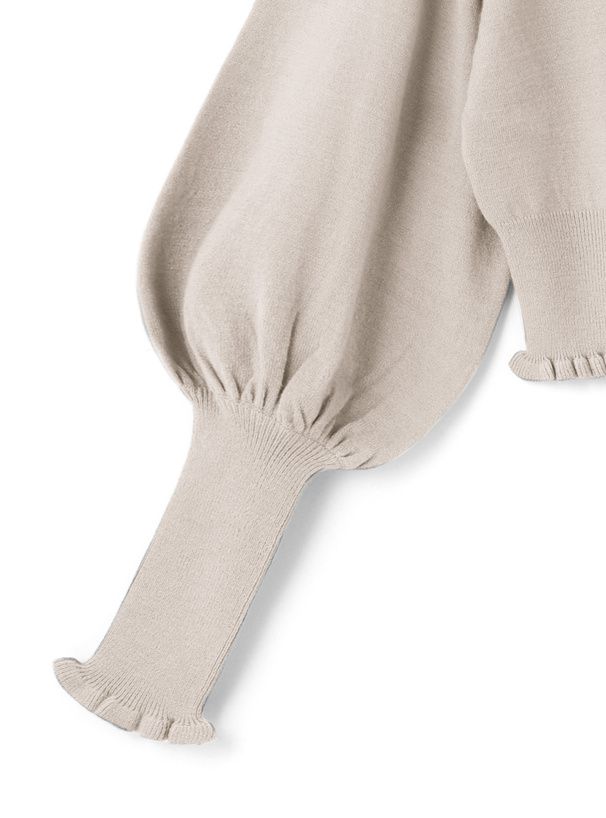 日本 GRL - 歐風立領澎澎袖針織上衣-象牙杏