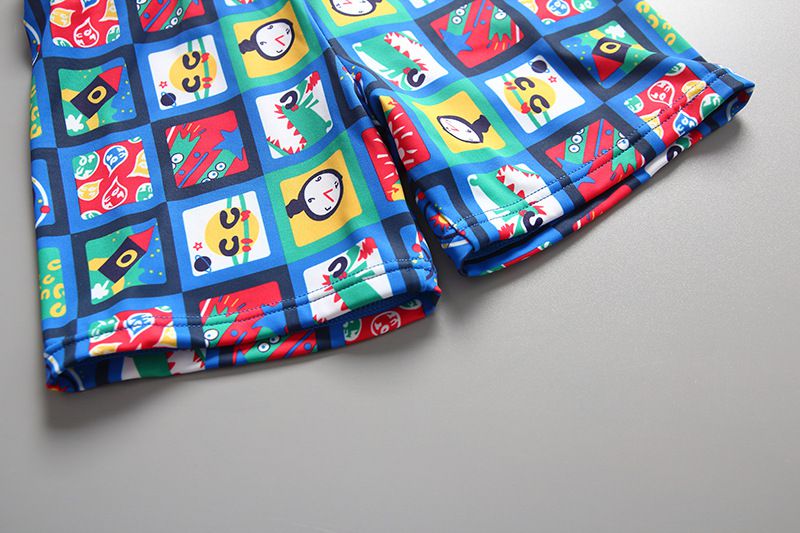 男寶長袖泳裝套裝(附帽子)-快樂恐龍-紅+白+藍