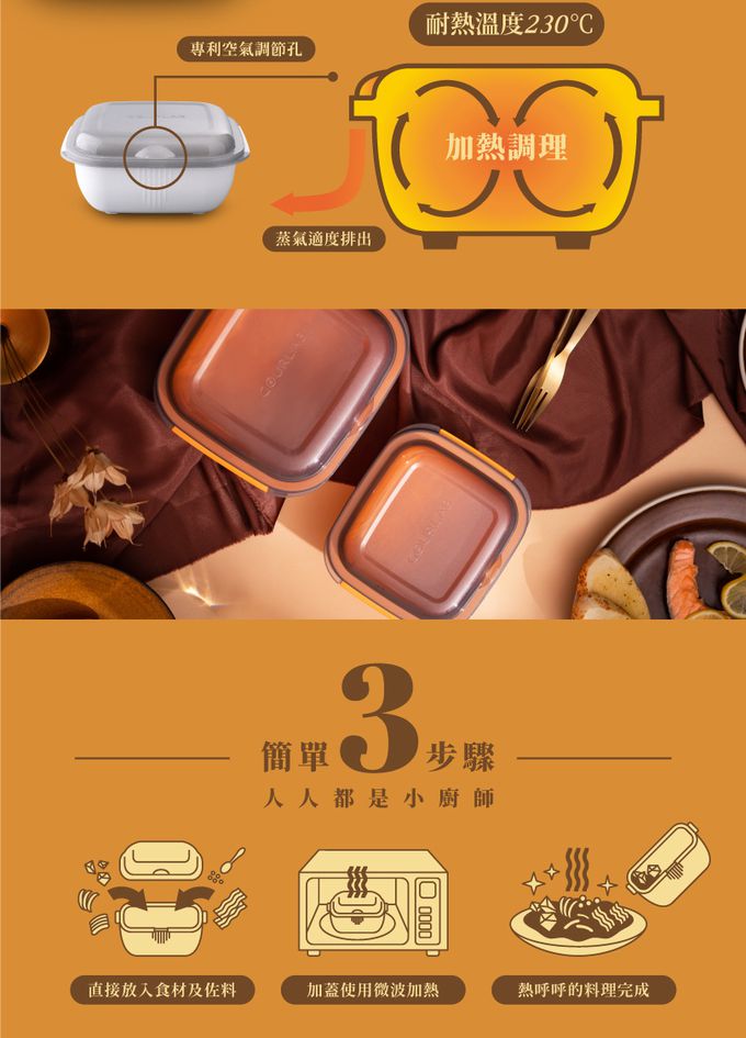 日本 GOURLAB - 多功能烹調盒系列-多功能六件組(附食譜)-橘色