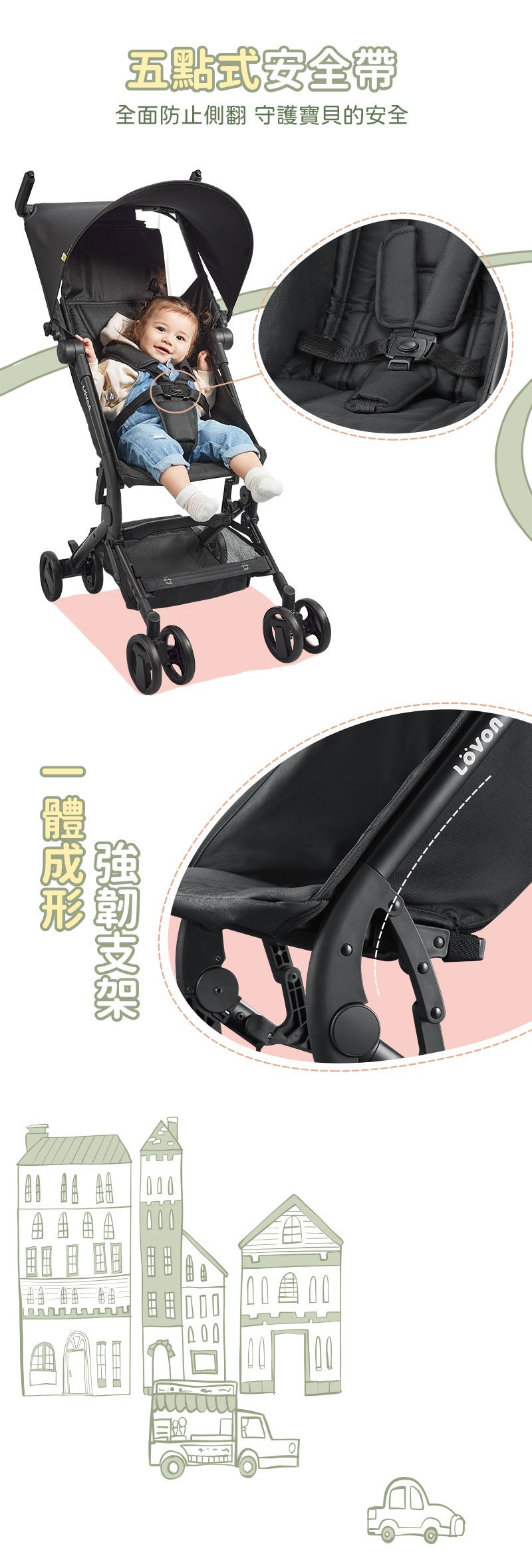 LOVON - CUBIE 口袋型手推嬰幼兒車-可可黑