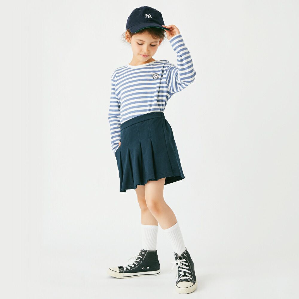 日本 evercloset - 上學安心！純棉百摺褲裙-深藍