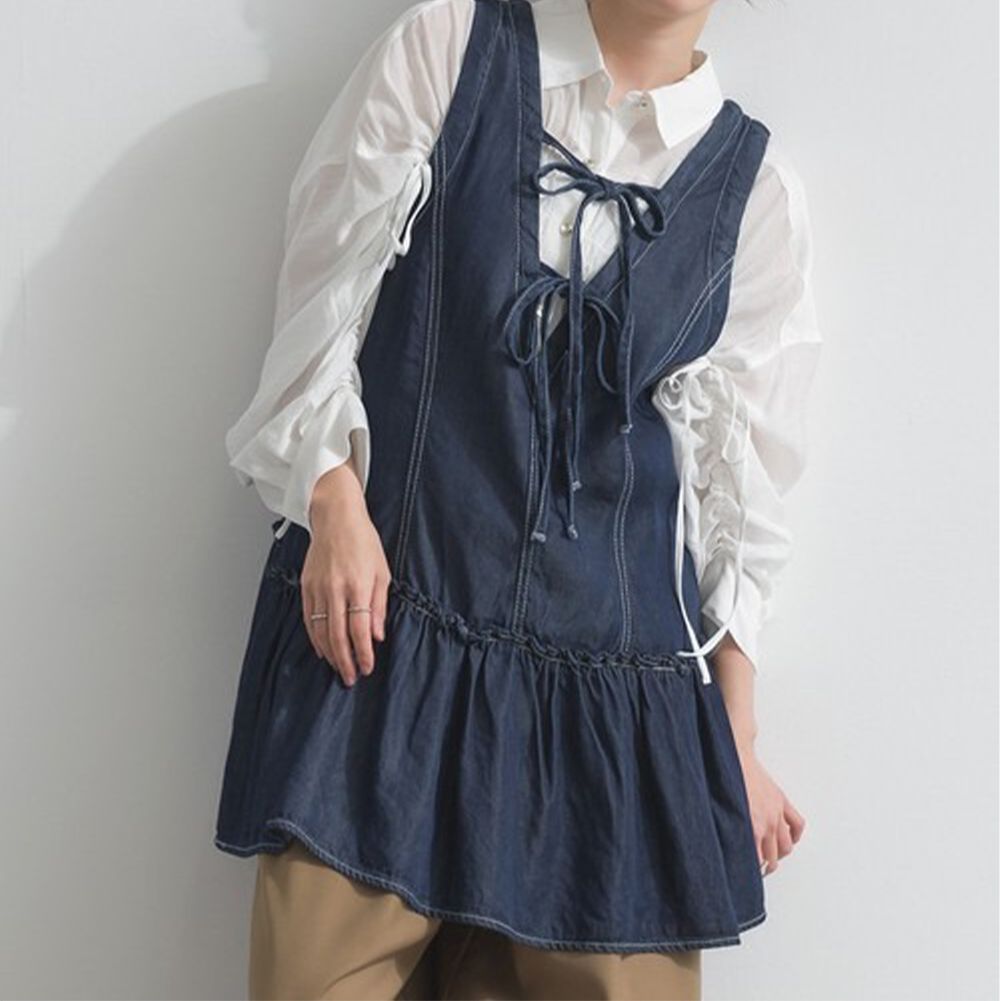 接觸冷感 天絲柔軟丹寧2way造型感背心-海軍藍