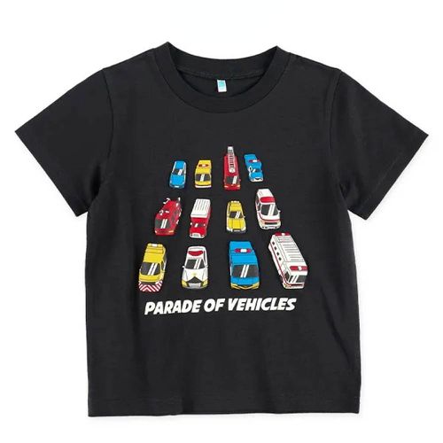 立體印花短袖上衣-消防車車-灰黑