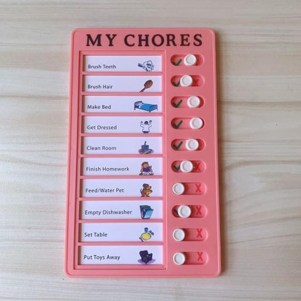 可替換式自律學習打卡板-MY CHORES-粉色 (20x12cm)-一張英文字卡＋一打卡板