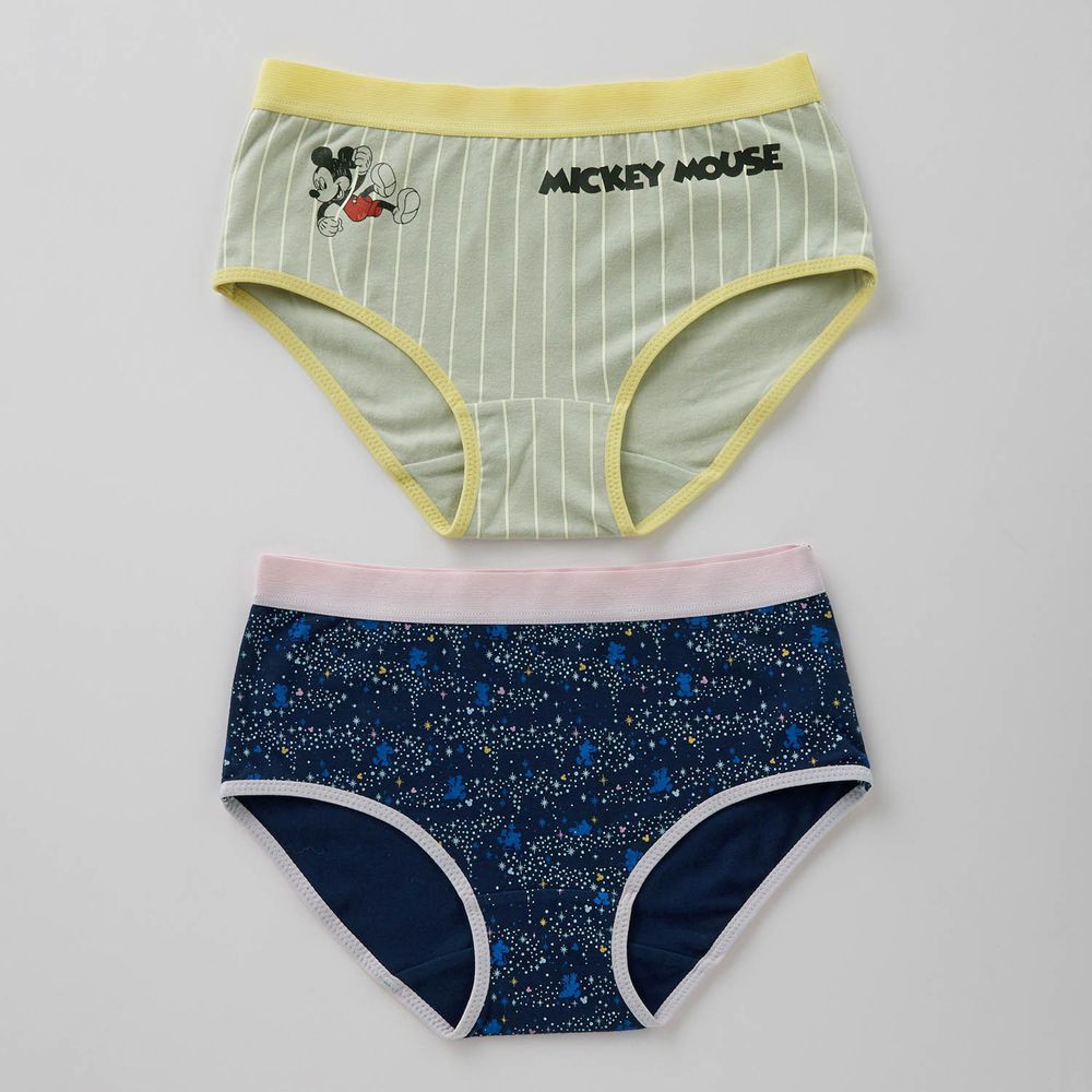 日本千趣會 - 迪士尼印花純棉內褲兩件組(媽媽)-米奇-線條灰與星空藍