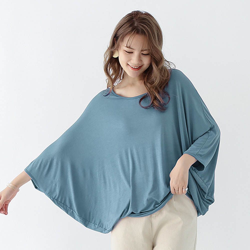 莫代爾3D剪裁瘦瘦蝙蝠袖上衣-藍綠色 (F)