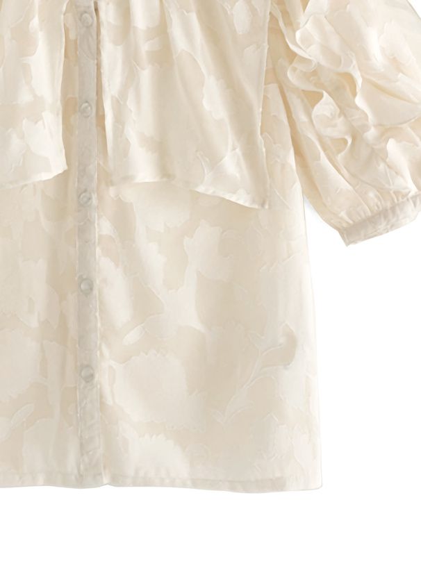 日本 GRL - 浪漫花刺繡荷葉捲邊短袖襯衫-奶油白 (F)