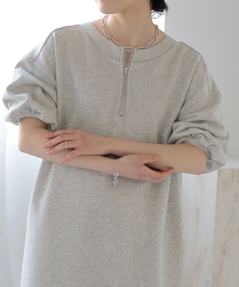 日本 Bou Jeloud - 休閒拉鍊亨利領泡泡袖洋裝-灰