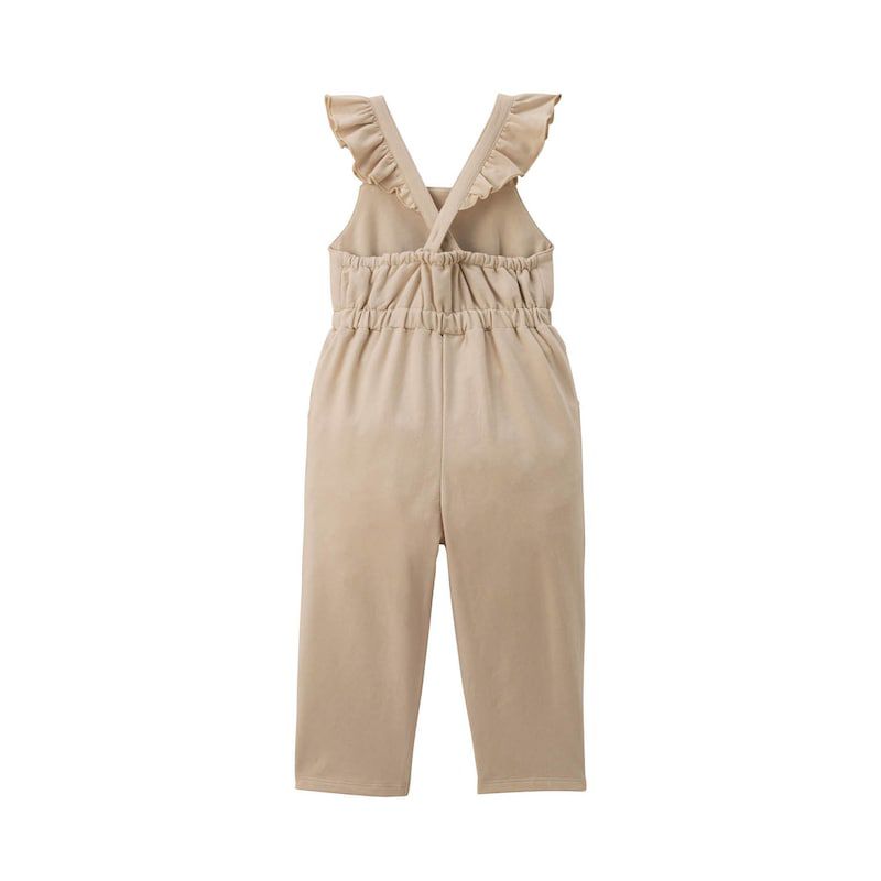 日本千趣會 - 肩膀荷葉邊花朵刺繡吊帶褲-海軍藍