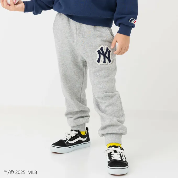 日本 Chil2 - MLB聯名 立體刺繡縮口長褲-洛杉磯道奇-黑