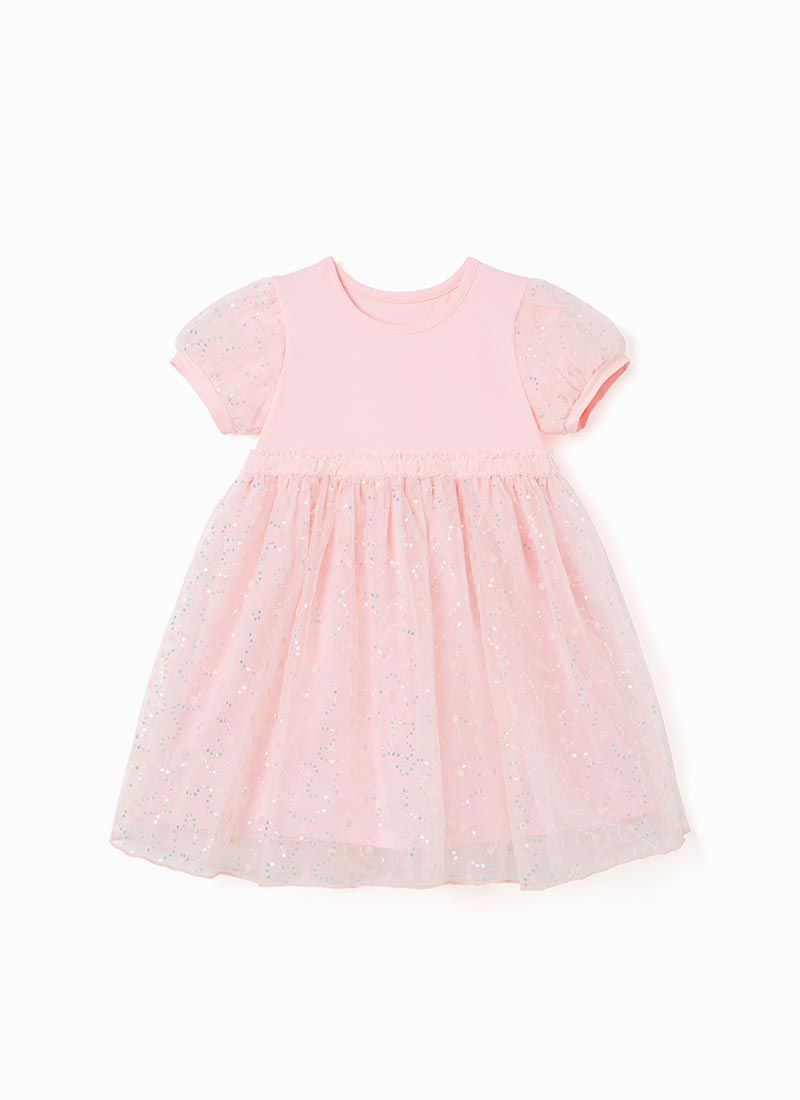 韓國 OZKIZ - 公主亮片網紗拼接洋裝-淡粉