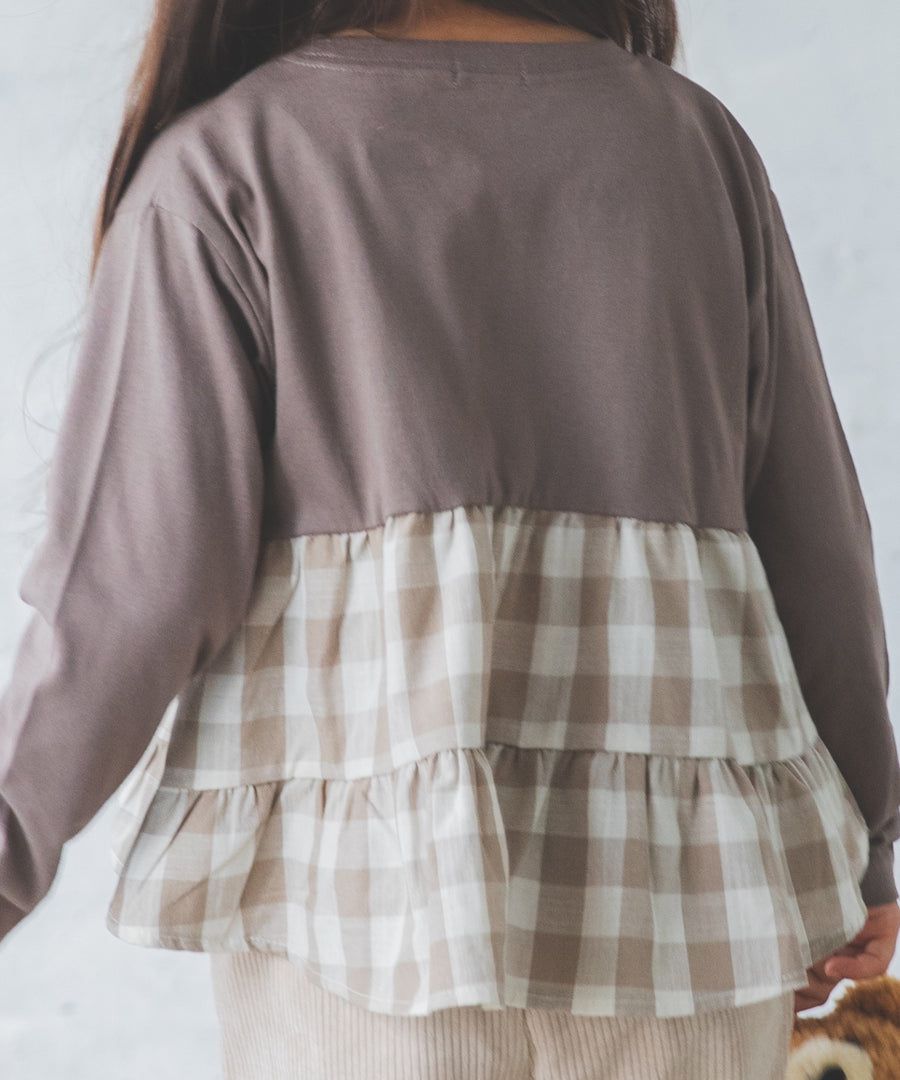 日本 PAIRMANON - 蛋糕層次拼接薄長袖上衣-春櫻燦爛-粉