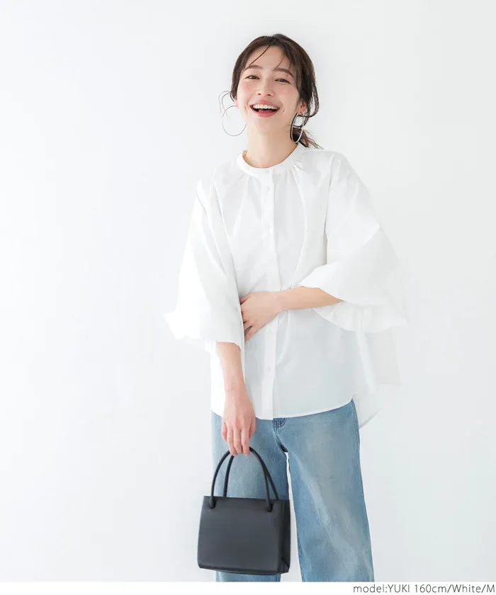 日本 COCA - 優雅夢幻泡泡袖襯衫-白