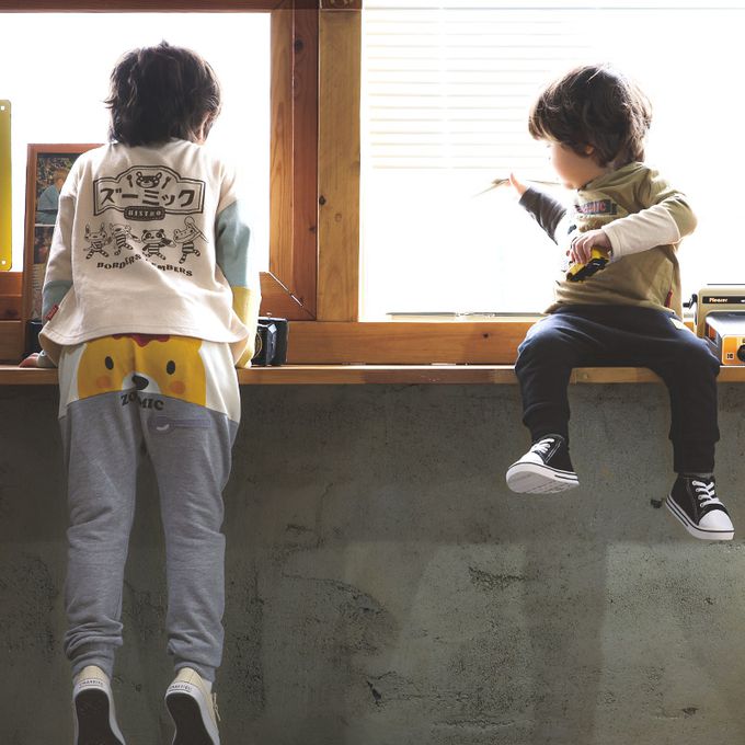 日本 ZOOLAND - 背後療癒熊臉合身長褲-療癒咖哩飯-黑