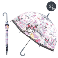 日本 J'S PLANNING - 小孩最愛印花透明直傘-卡通人物酷洛米-格子黑 (55cm)