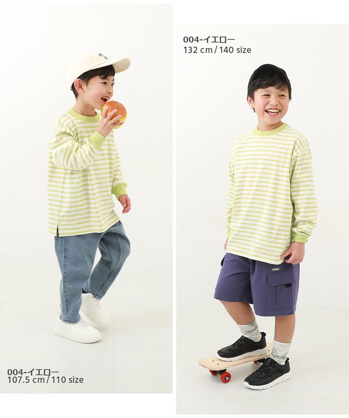 日本 devirock - 100%棉 百搭條紋長袖上衣-白色圓領