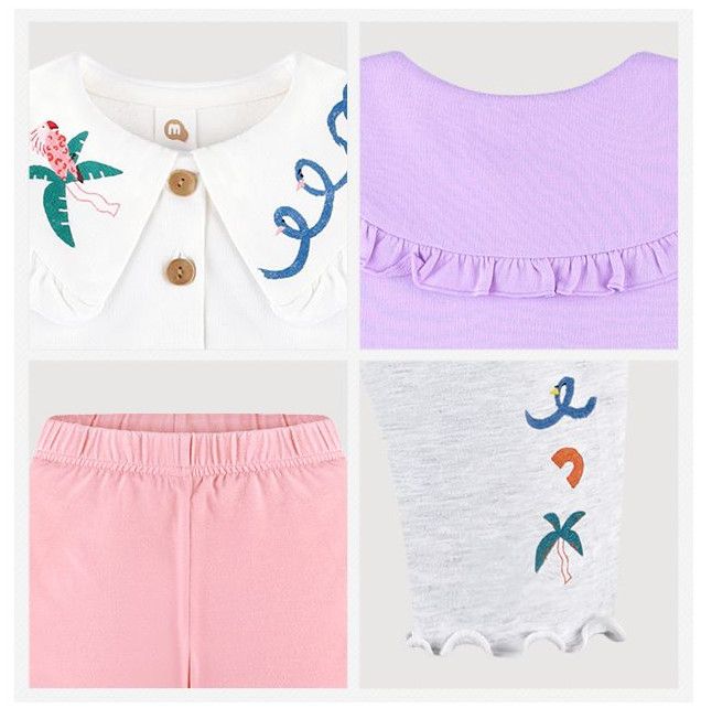 韓國 milk mile - 叢林鸚鵡荷葉領套裝-紫