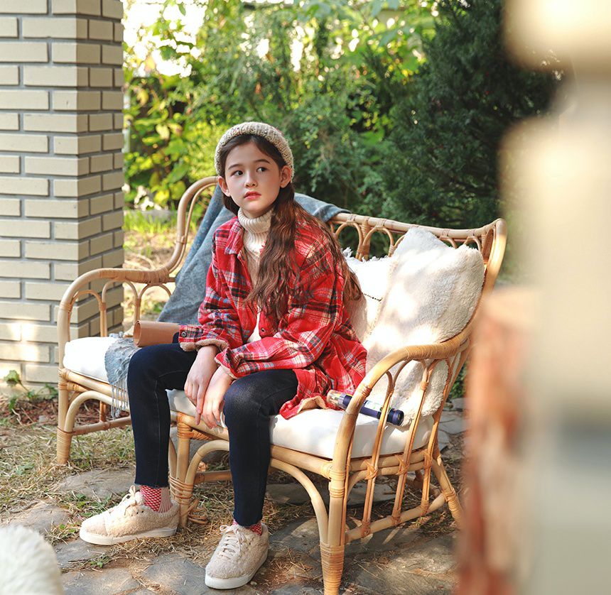 韓國 J KIDS - (內刷毛)長版紅格子襯衫/夾克