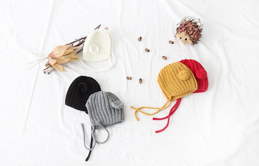 韓國 Babyblee - 小熊耳朵針織毛線帽-黑 (FREE)