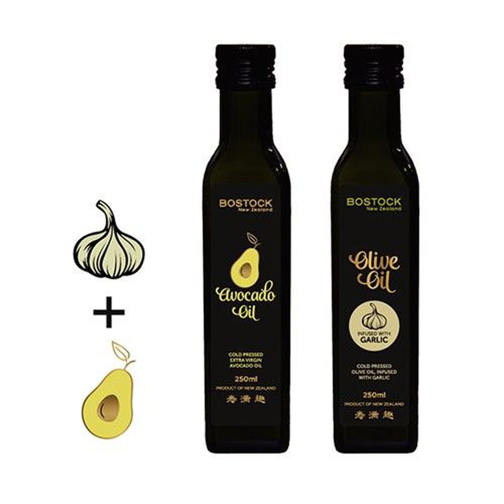 壽滿趣-紐西蘭BOSTOCK - 頂級優惠兩件組-頂級冷壓初榨酪梨油+蒜香風味橄欖油-250ml*2