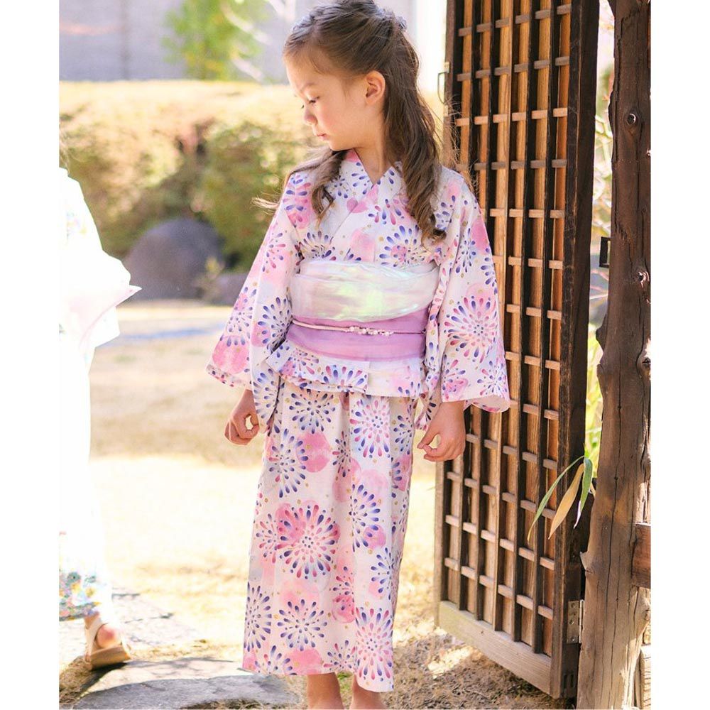 日本 apres les cours - [限量]可當洋裝二件式純棉浴衣-煙火-粉紅
